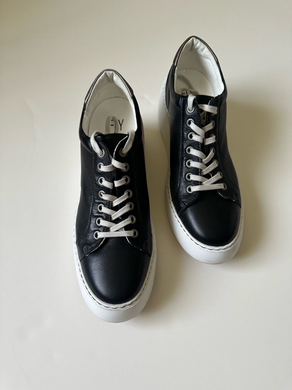 Fly London Black Leather White Wedge/ Platform Fashion Sneakers~41/US 10-10.5 - Picture 2 of 8